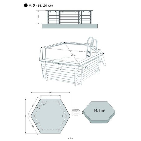 Piscine bois Azura 410 x 120 liner bleu