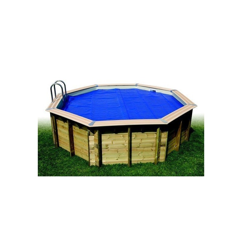 Piscine bois Azura 410x120 liner bleu + bâche à bulles