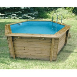 Piscine bois Azura 410x120 liner bleu + bâche à bulles