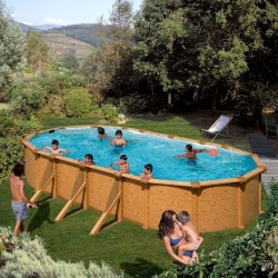 Piscine hors sol acier aspect bois 730x375x132 avec renforts