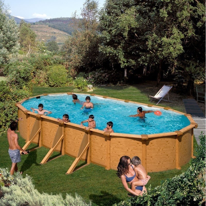 Piscine hors sol acier aspect bois 730x375x132 avec renforts