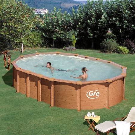 Piscine hors sol acier aspect bois 610x375x132