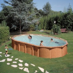 Piscine hors sol acier aspect bois 730x375x132