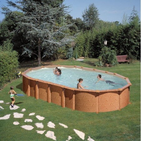 Piscine hors sol acier aspect bois 730x375x132