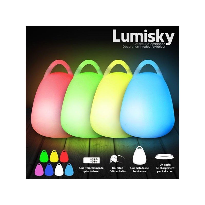 Baladeuse LED lumineuse multicolore 18 x 18 x 25 cm sur batterie