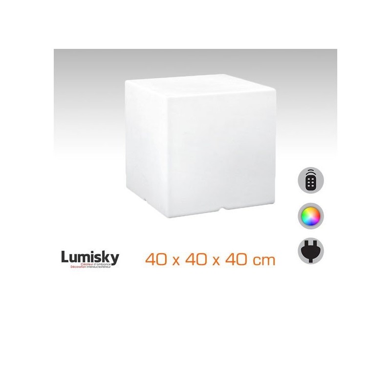 Cube LED lumineux multicolore 40 x 40 x 40 cm branché sur secteur