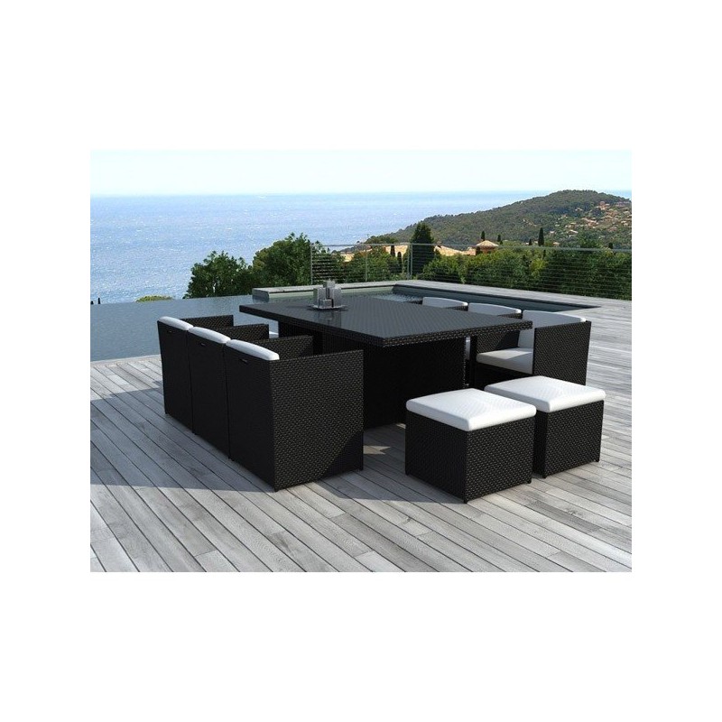 Salon de jardin encastrable Sidney résine tressée noire