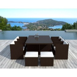 Salon de jardin encastrable Sidney résine tressée chocolat