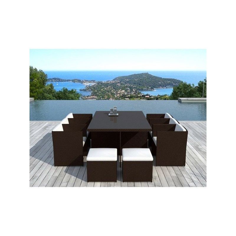 Salon de jardin encastrable Sidney résine tressée chocolat