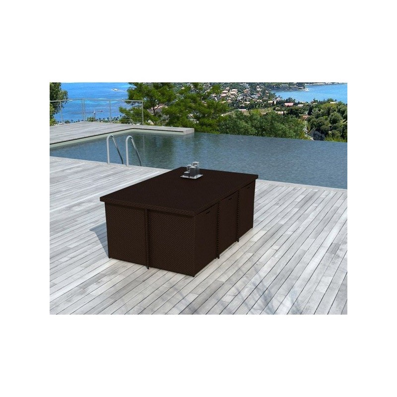 Salon de jardin encastrable Sidney résine tressée chocolat