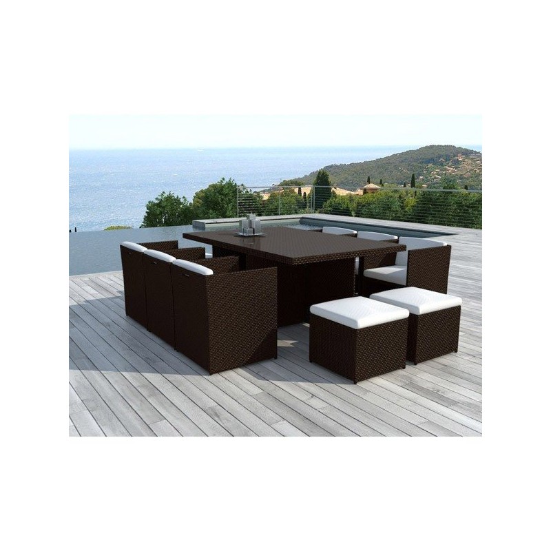 Salon de jardin encastrable Sidney résine tressée chocolat