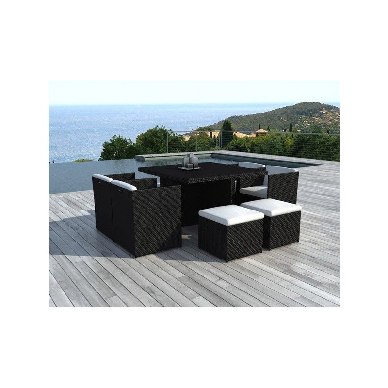 Salon de jardin encastrable Hawai résine tressée noire