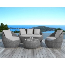 Salon de jardin Fidji gris en résine tressée