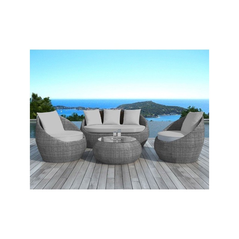 Salon de jardin Fidji gris en résine tressée