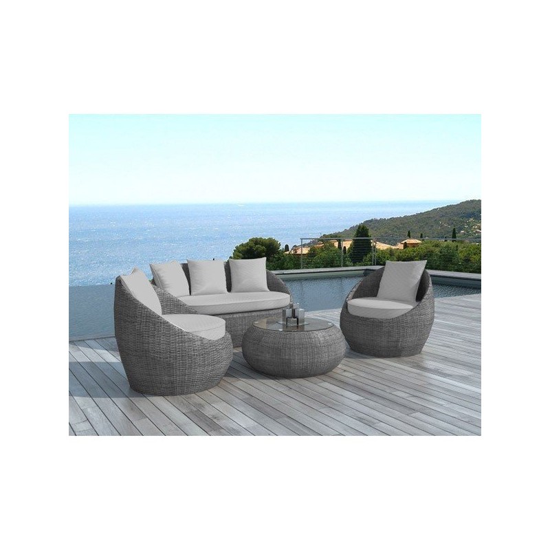 Salon de jardin Fidji gris en résine tressée