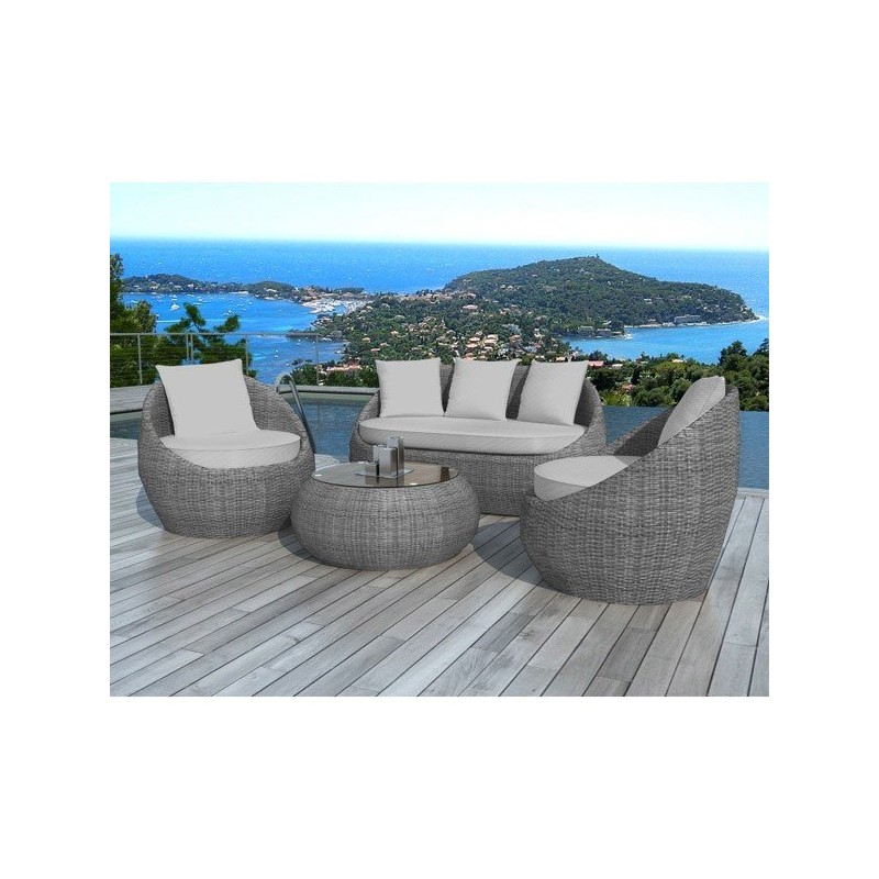Salon de jardin Fidji gris en résine tressée