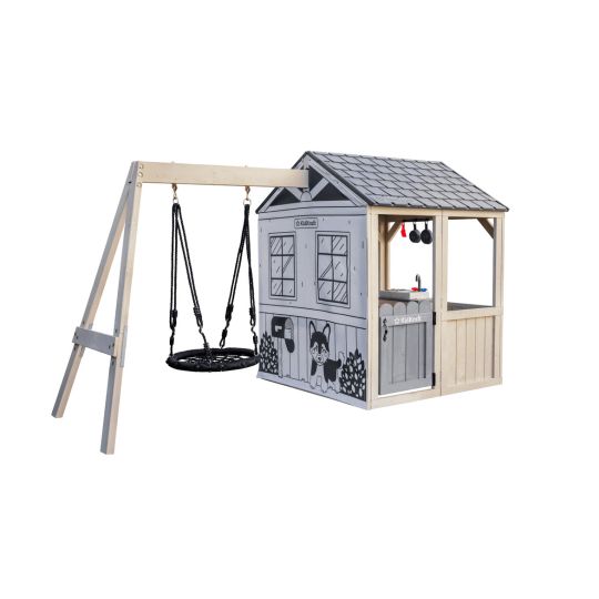 Balançoire En Bois Avec Cadre En A Robuste – Assise 104 Cm, 900D Oxford, Charge 200 Kg, Pour Enfants Et Adultes