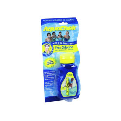 Bandelettes Aquachek analyse eau traitée au chlore : Cl, pH, Alc & CyA